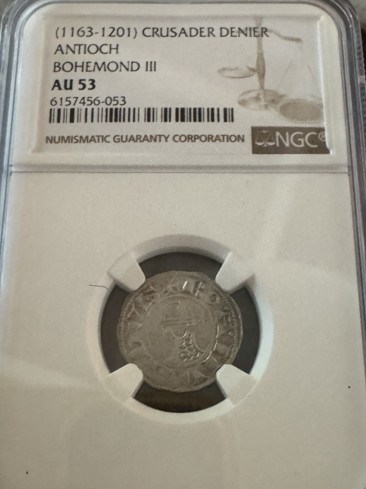 NGC AU 53 CRUSADER DENIER ANTIOCH BOHEMOND III 1163-1201 #KTM10624