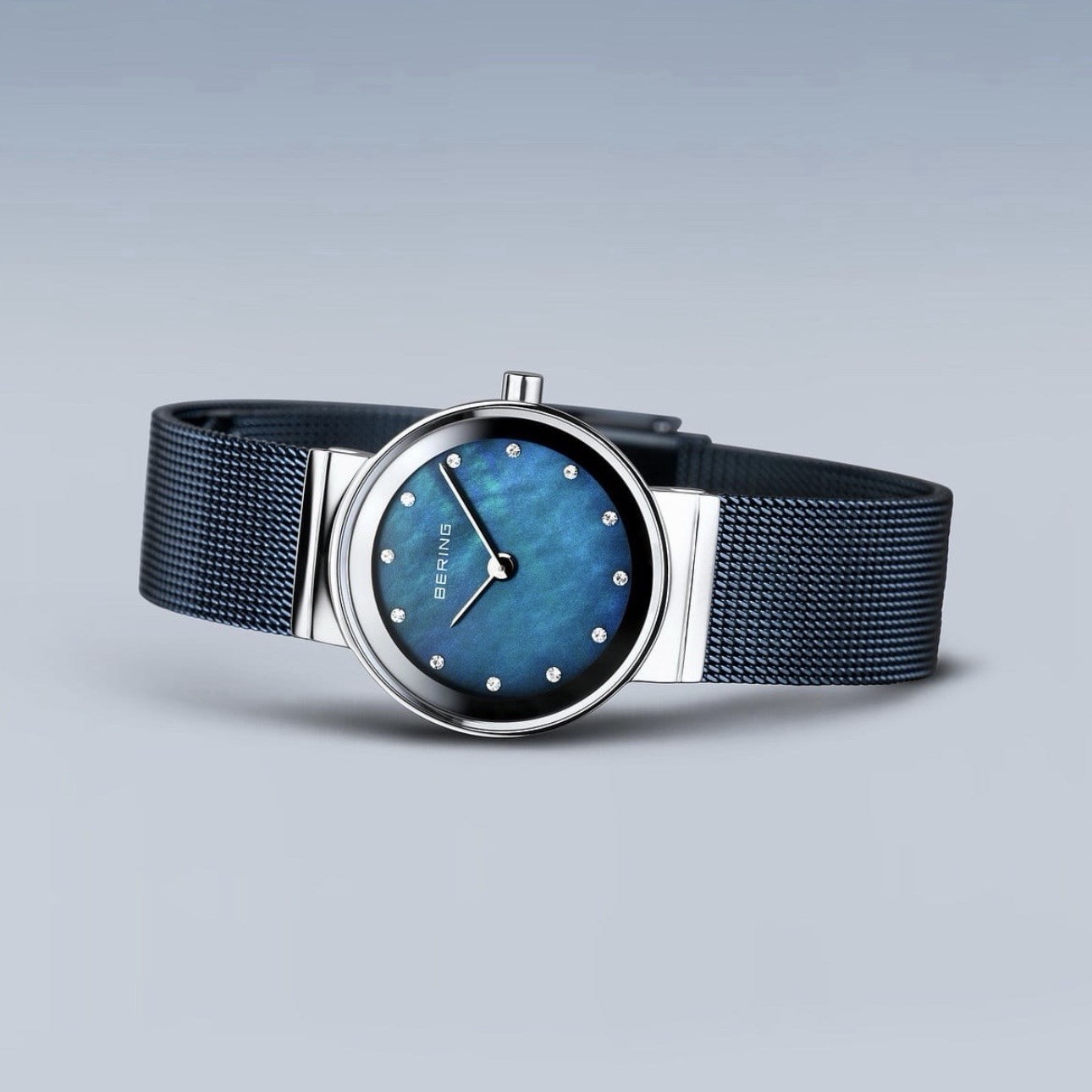 Bering Classic Ladies Silver & Blue MOP Milanese Mesh Sapphire Watch 10126-307 Bering Classic Ladies Silver & Blue MOP Milanese Mesh Sapphire Watch 10126-307