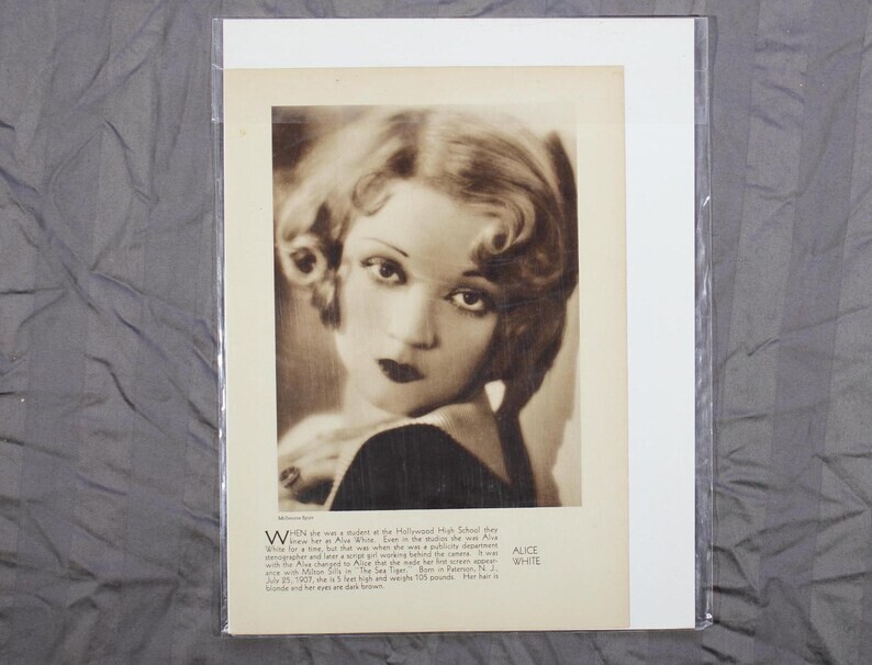 Alice White 1930 Vintage Magazine Folio Hollywood Actress Photo Alice White 1930 Vintage Magazine Folio Hollywood Actress Photo