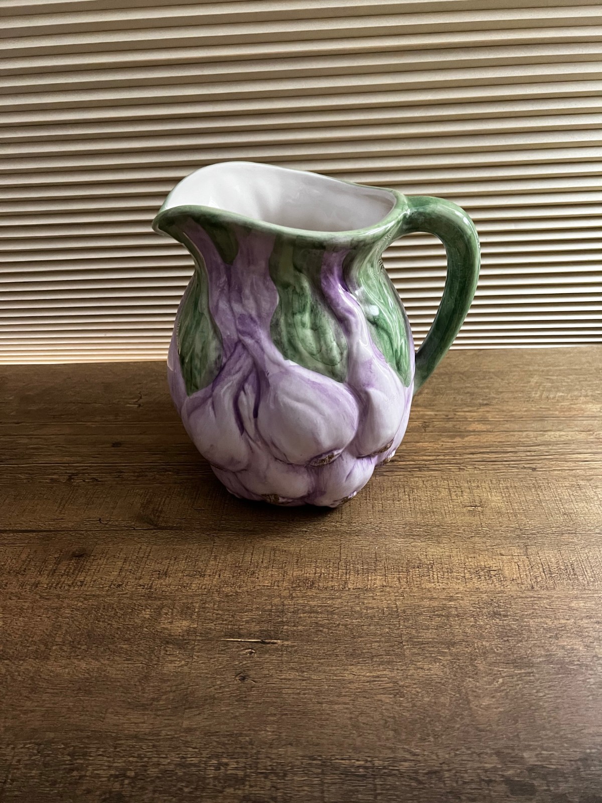 Vintage Italian Majolica Style Purple Garlic Bulb Ceramic Pitcher Vintage Italian Majolica Style Purple Garlic Bulb Ceramic Pitcher