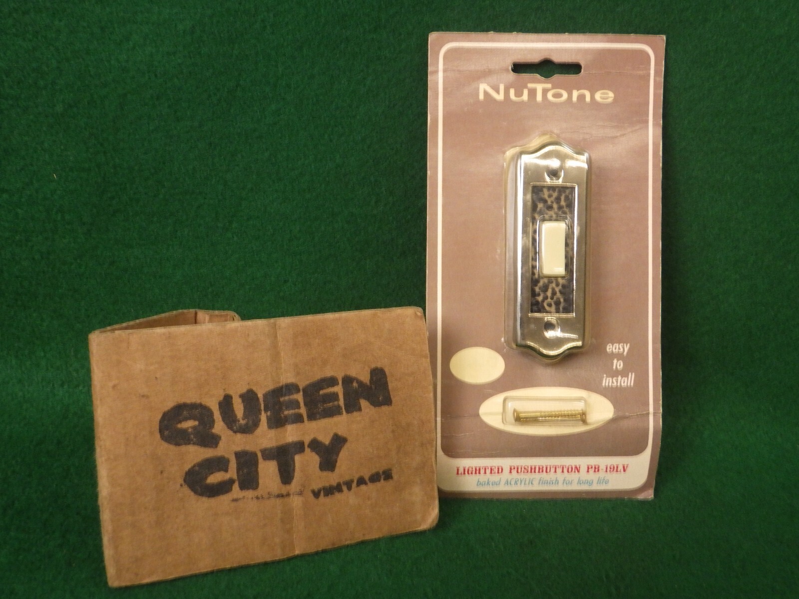 NOS Vintage Nutone Lighted Doorbell Push Button PB-19LV Brass w/antique Details