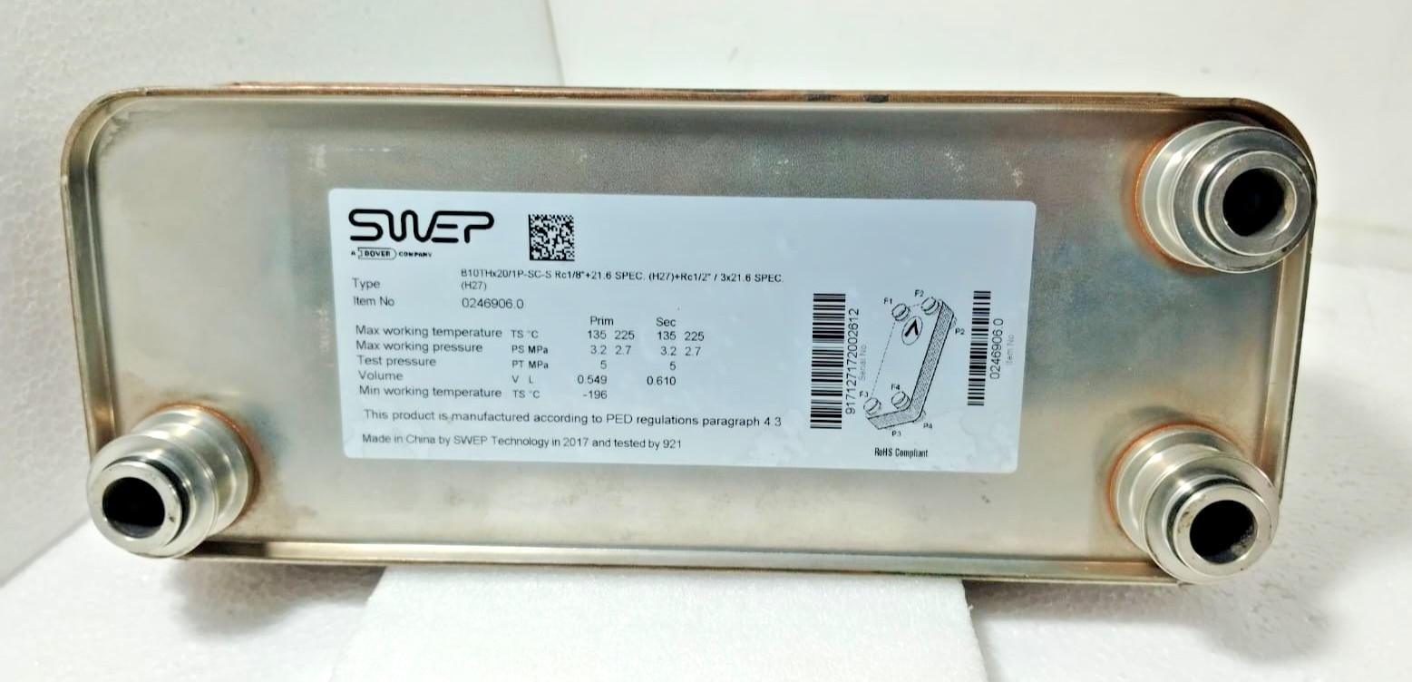 SWEP B10THX20/1P-SC-S BRAZED PLATE HEAT EXCHANGER 20 PLATE 0246906.0 