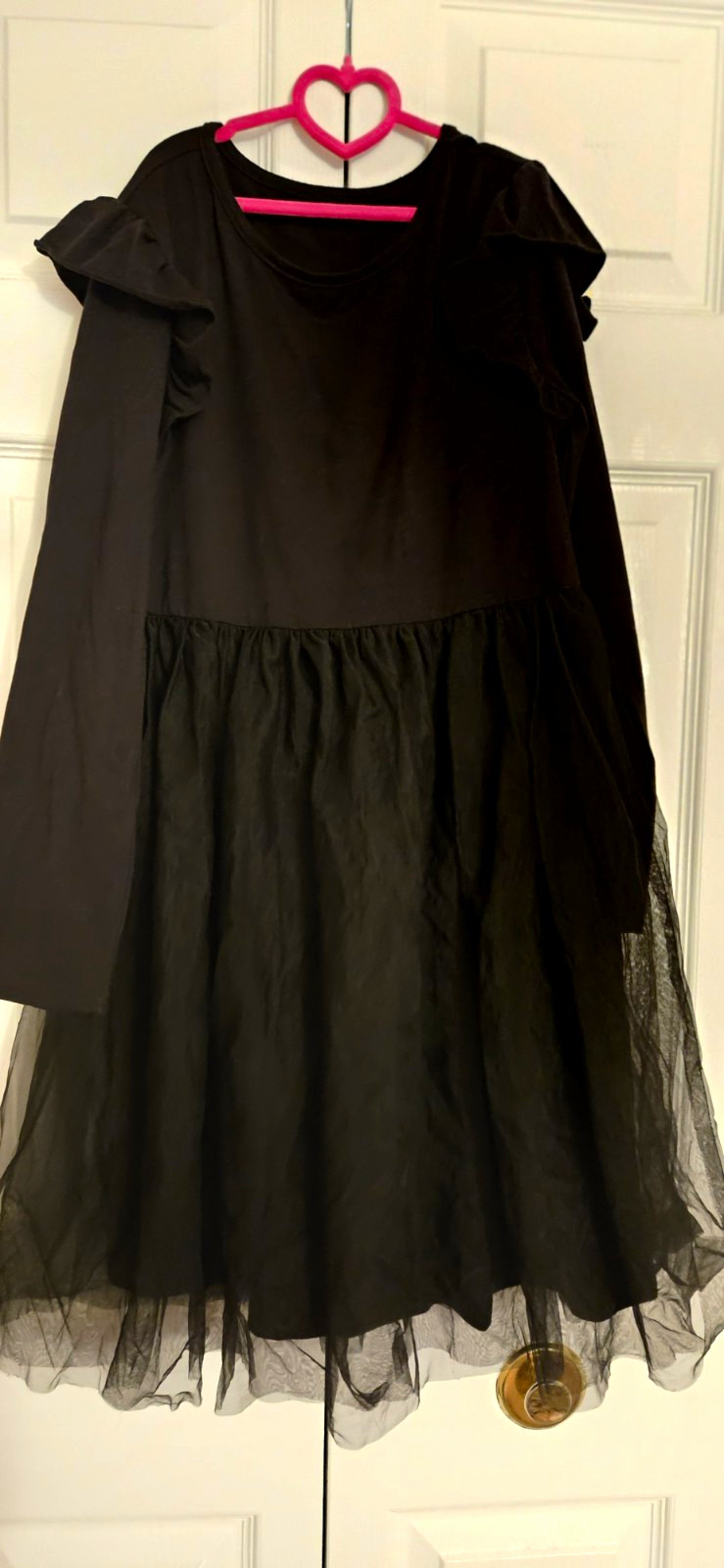 Girls Black Size L A-Line Dress Flutter Short Sleeve Layered Tulle Hem Girls Black Size L A-Line Dress Flutter Short Sleeve Layered Tulle Hem