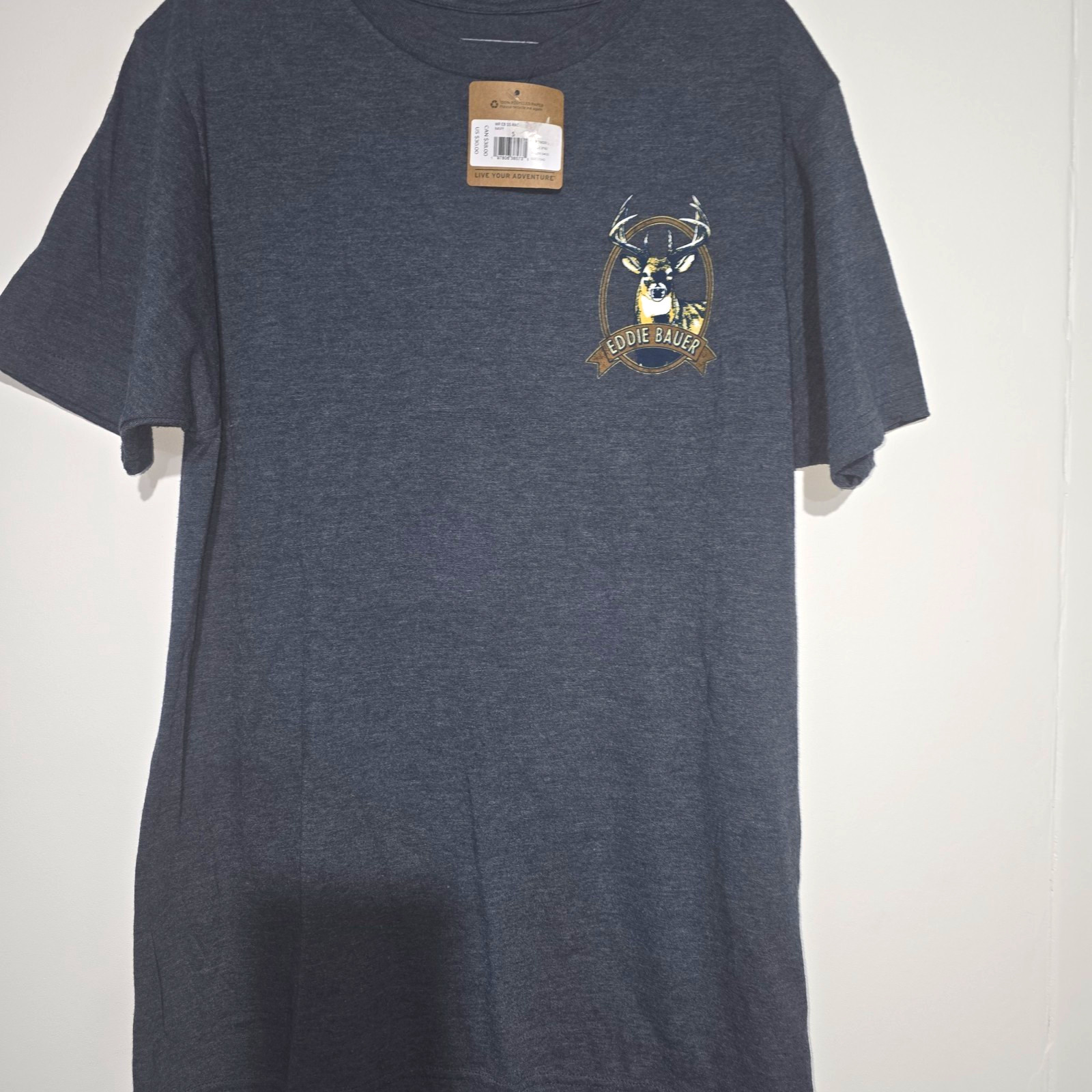 Eddie Bauer Men\'s S Gray Graphic Deer Logo Crew Neck Short Sleeve T-Shirt Eddie Bauer Men\'s S Gray Graphic Deer Logo Crew Neck Short Sleeve T-Shirt