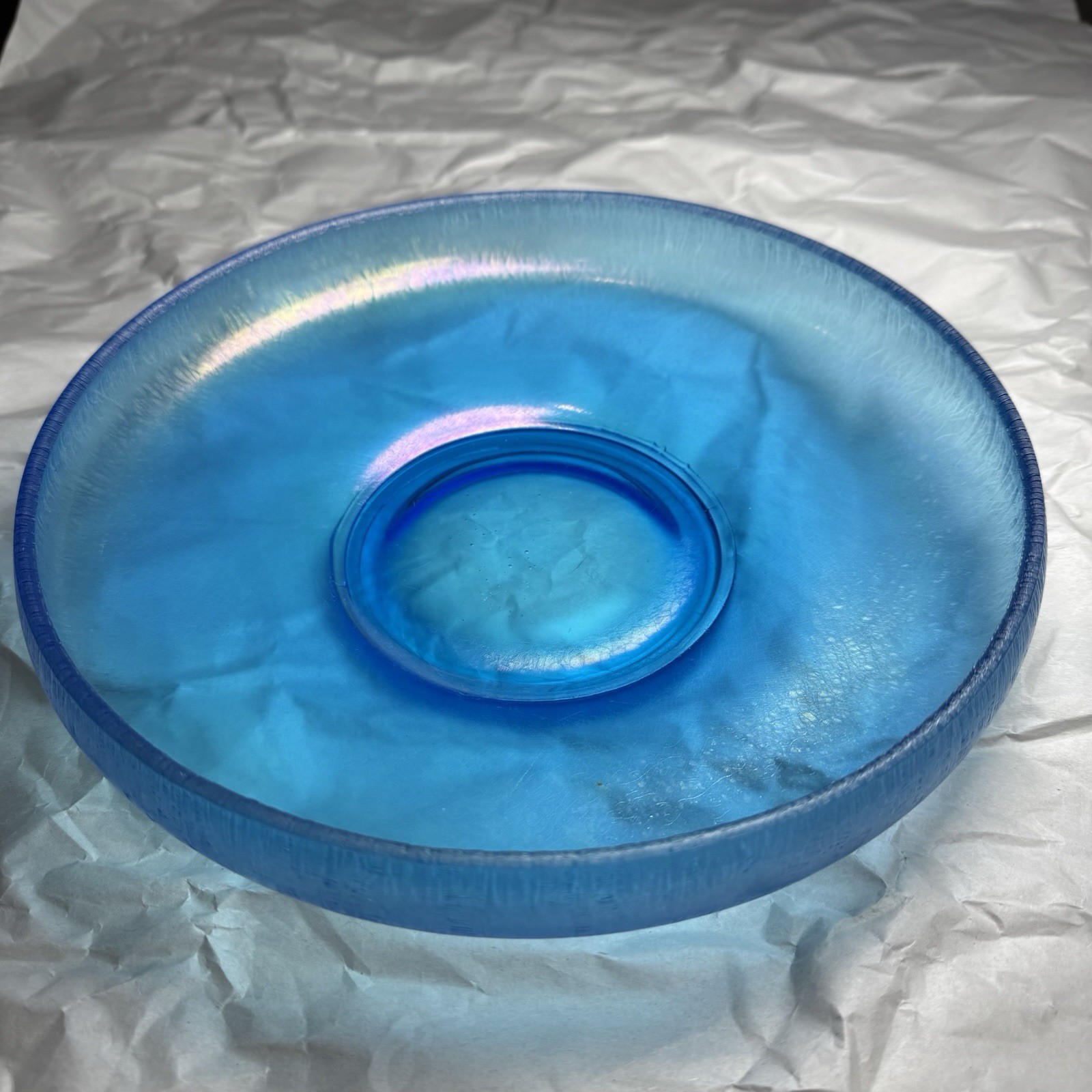 Gorgeous Vintage Fenton Stretched Glass Celeste Blue 9.75” Cupped Console Bowl Gorgeous Vintage Fenton Stretched Glass Celeste Blue 9.75” Cupped Console Bowl