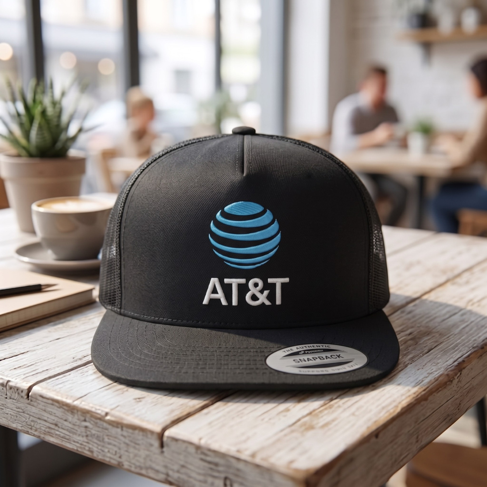 AT&T Corporate Logo Snapback Hat Black Mesh Trucker Cap Adjustable Baseball
