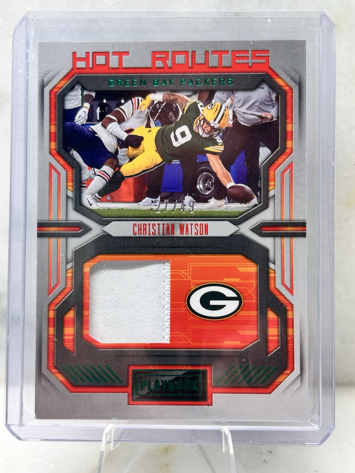 2022 Panini Playbook - Hot Routes Christian Watson #HR-27 Green /49 (MEM, RC) 2022 Panini Playbook - Hot Routes Christian Watson #HR-27 Green /49 (MEM, RC)