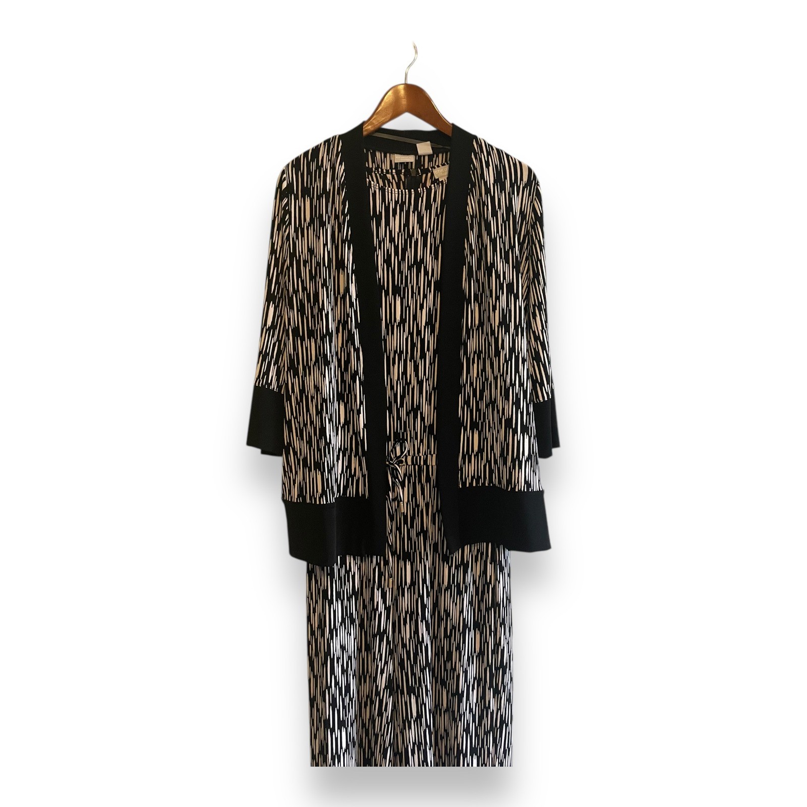 Chicos Travelers 2-pc Jumpsuit Cardigan Set Black White Abstract Print Size 0 S