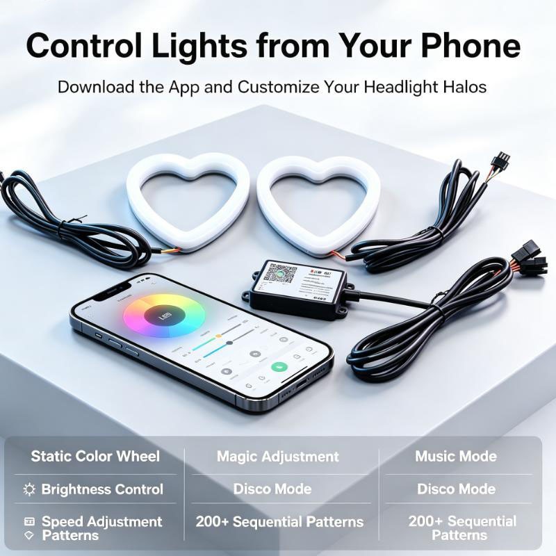 2xSRGB LED Heart-Shaped Angel Eyes Turn Signal Light Dynamic Halo Ring Headlight 2xSRGB LED Heart-Shaped Angel Eyes Turn Signal Light Dynamic Halo Ring Headlight