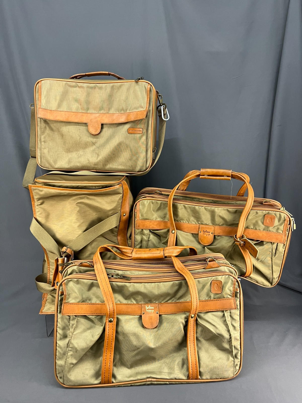 4 Pc Hartmann PackCloth Nylon Rolling Carryon Messenger Bag + Carryons