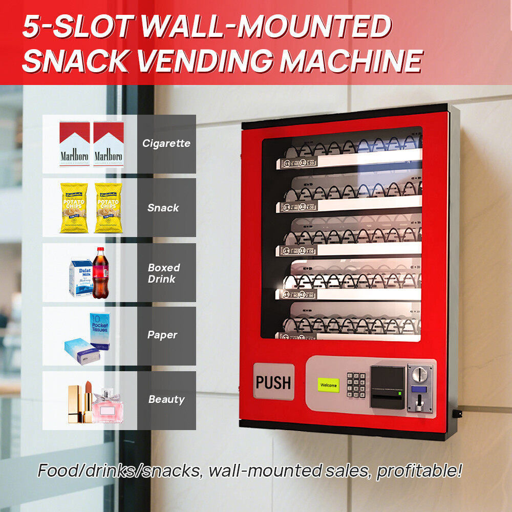 USED 5 Slot Snack Vending Machine for Food/Drink/Snack Mounted Money only coins