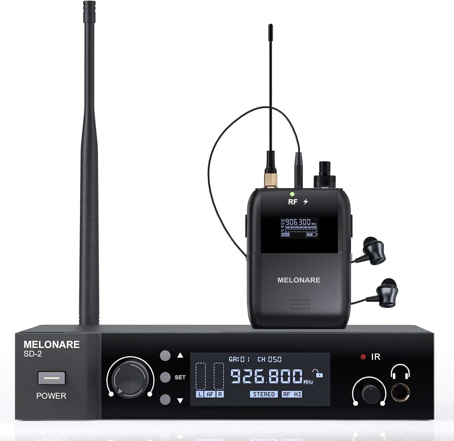 Wireless in-Ear Monitor System, Auto Scan IEM System Stereo w/Bodypack SD-2-1R