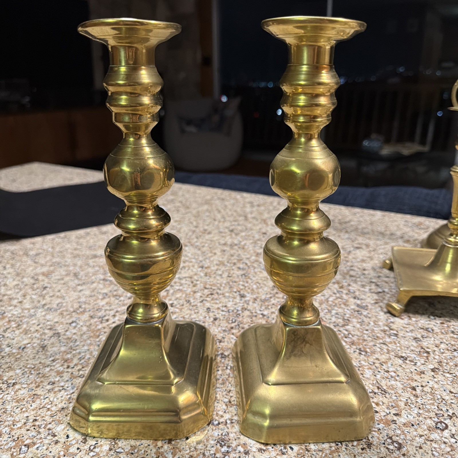 Antique Mid 19th Century Diamond Faceted Brass Beehive Candlesticks England Antique Mid 19th Century Diamond Faceted Brass Beehive Candlesticks England