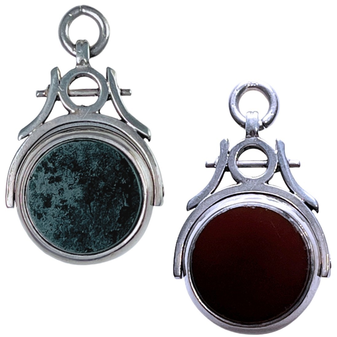 Antique 1896 Victorian Bloodstone + Carnelian Fob Pendant  *Birmingham Silver*