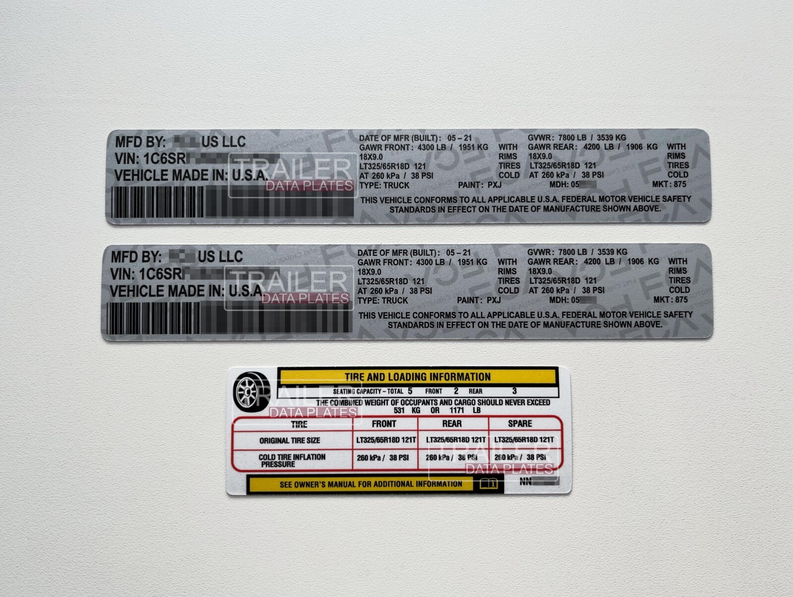 DODGE RAM Door Jamb Data Decal Set Permanent Sticker ID Tag  Custom PLUS TIRE