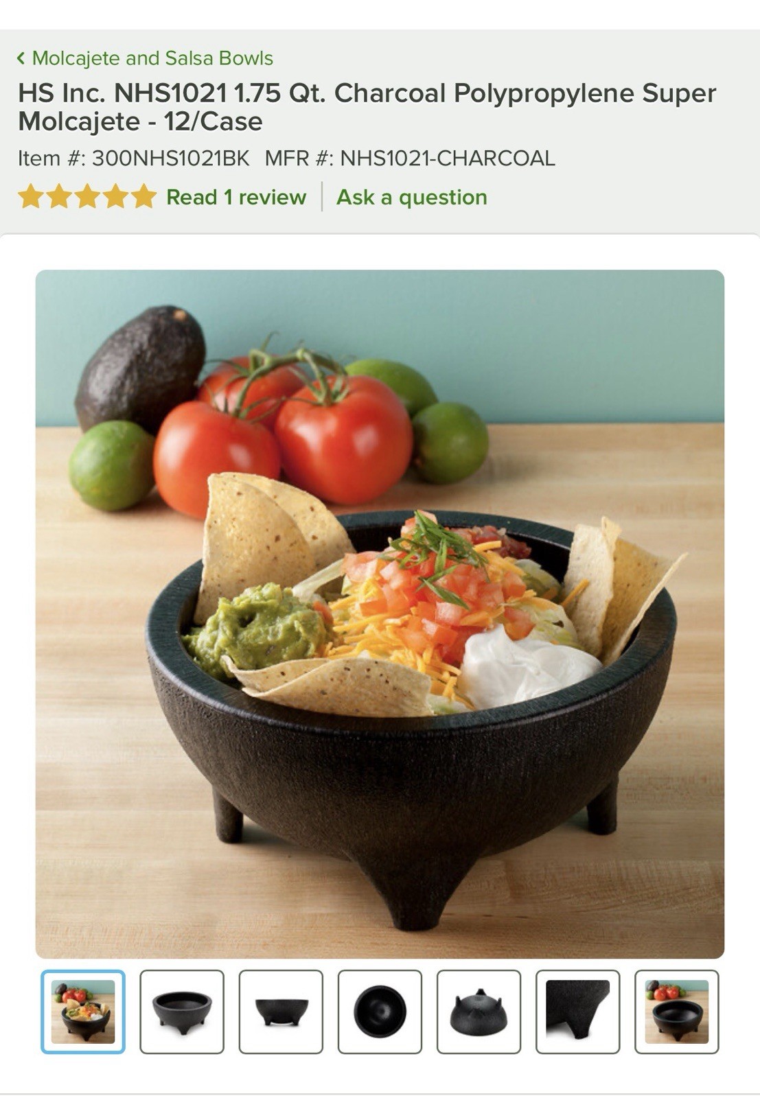 HS Inc. NHS1021 1.75 Qt. Charcoal Polypropylene Super Molcajete - 12 Pack Case