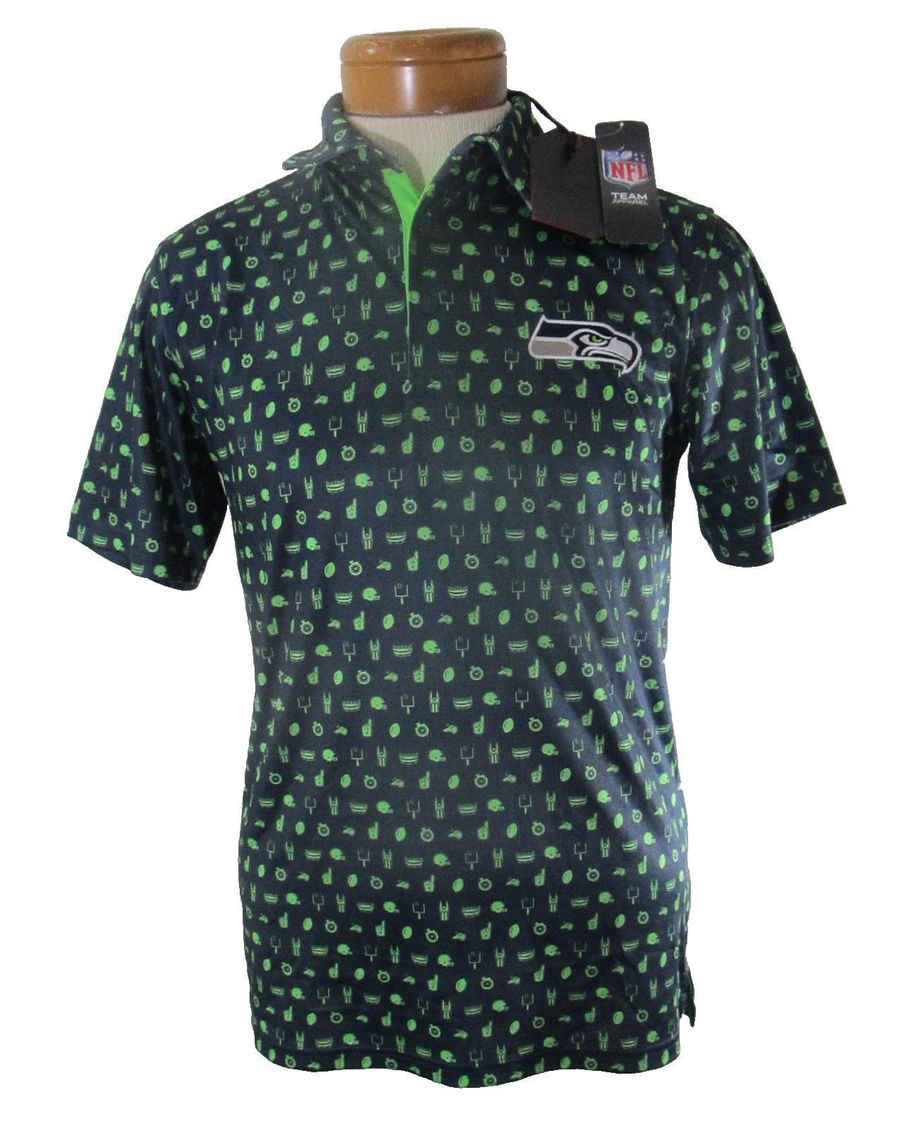 NWT Antigua Seattle Seahawks Mens Signal Polo Shirt L Navy/Green MSRP$75