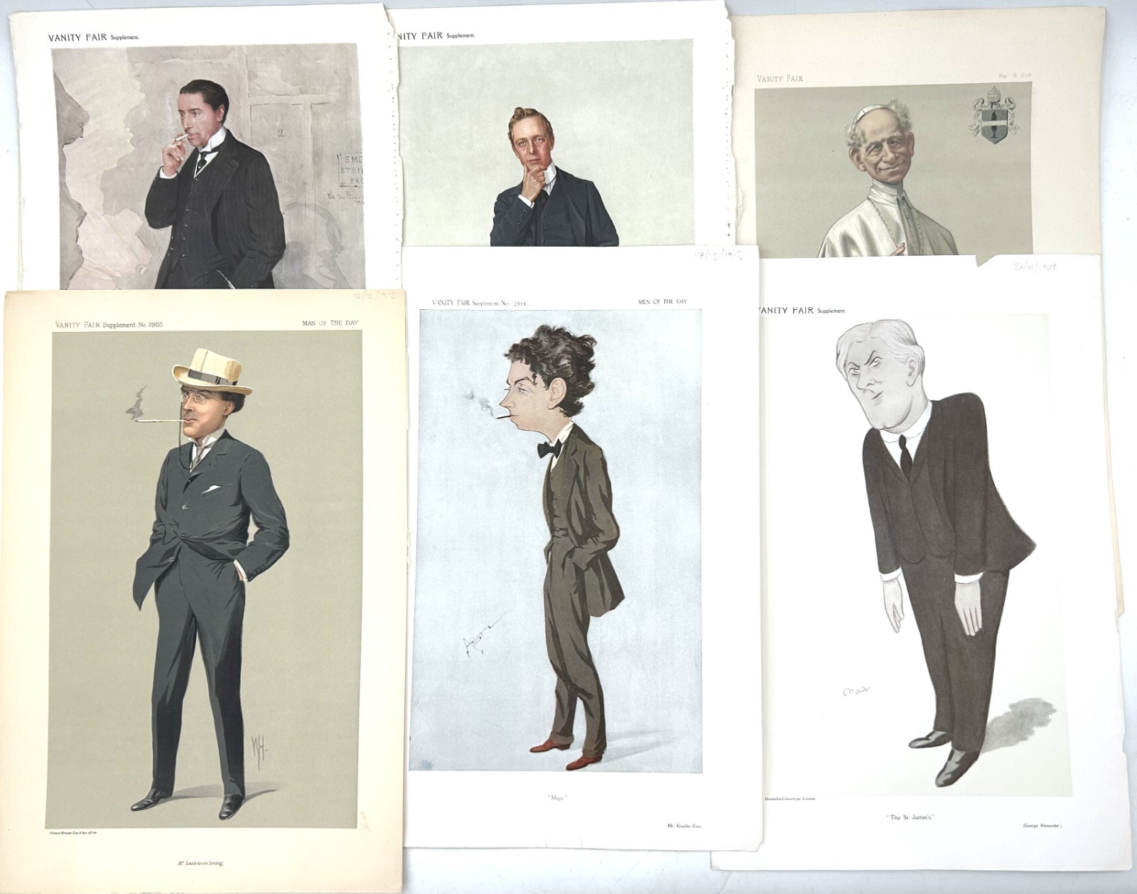 Antique Lot of 6 VANITY FAIR Politician Spy Cartoons - 1890\'s & Early 1900\'s