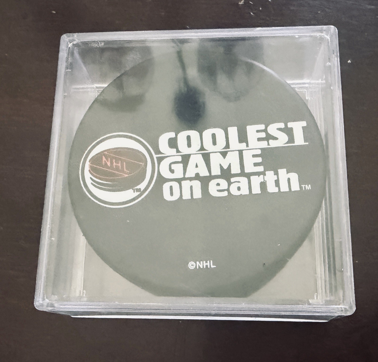 Vintage Authentic NHL Coolest Game On Earth InGlasco Hockey Puck In Plastic Case Vintage Authentic NHL Coolest Game On Earth InGlasco Hockey Puck In Plastic Case