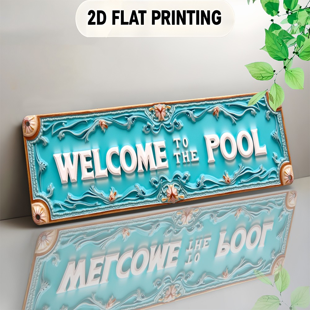 2D Vintage WELCOME to THE POOL Metal Welcome Sign Rustic Wall Art for Home Decor