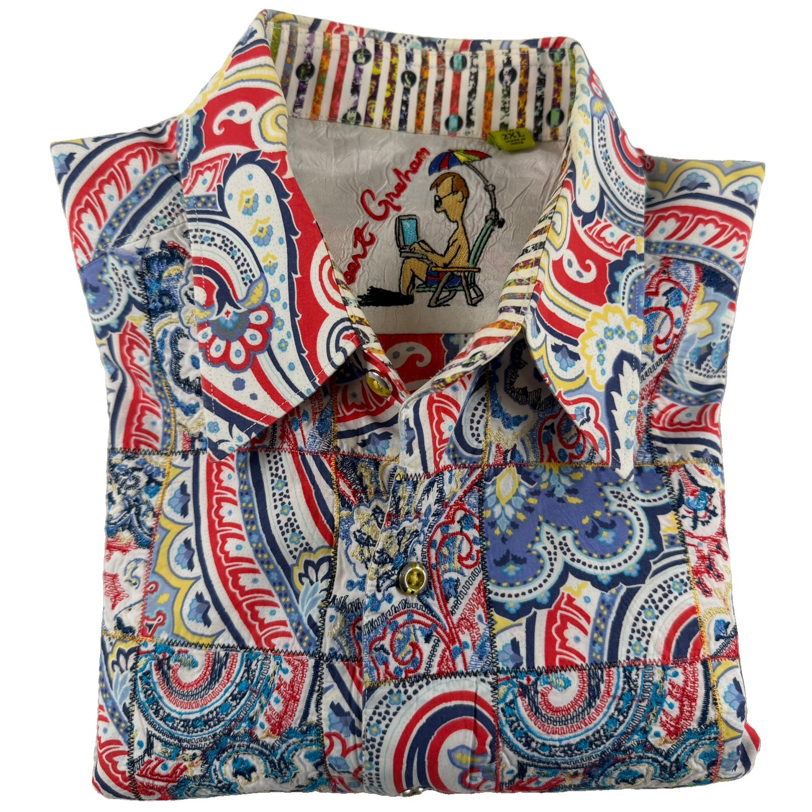 Robert Graham Mens 2XL Multicolor Paisley Floral Flip Cuff Button Up Shirt Robert Graham Mens 2XL Multicolor Paisley Floral Flip Cuff Button Up Shirt