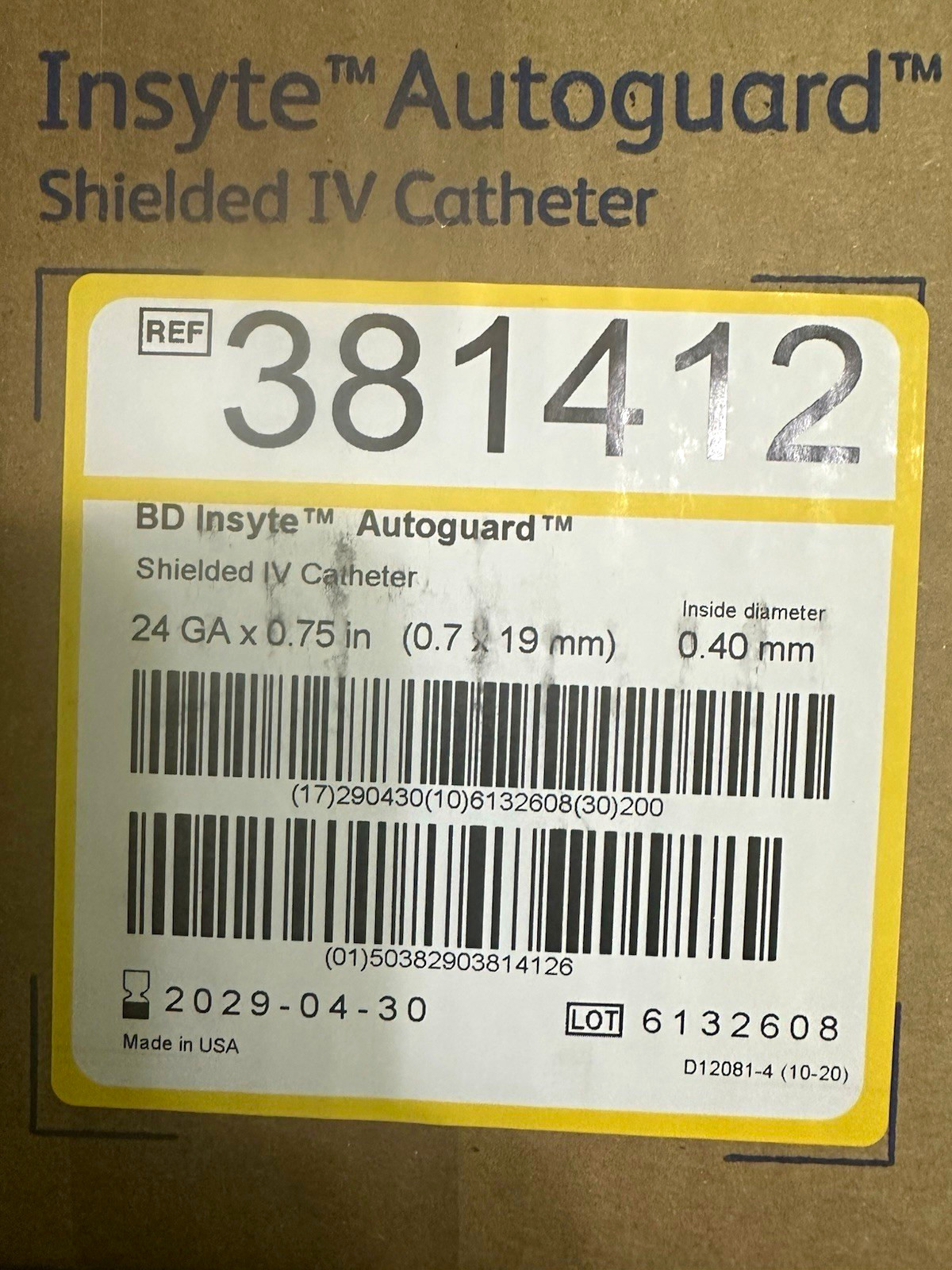 Insyte Autoguard 24G 3/4 REF: 381412 Qty 200 Insyte Autoguard 24G 3/4 REF: 381412 Qty 200