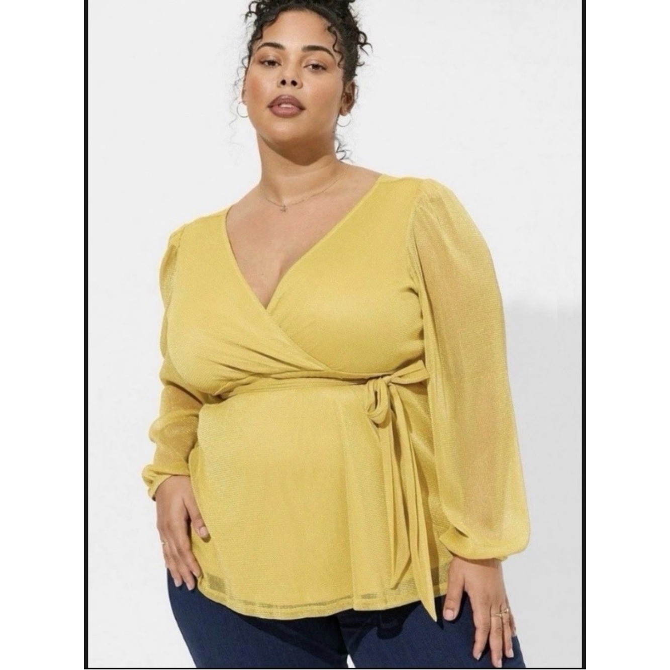 Torrid surplice deep v neck sparkle tunic top size 5 Gold Metallic Shimmer