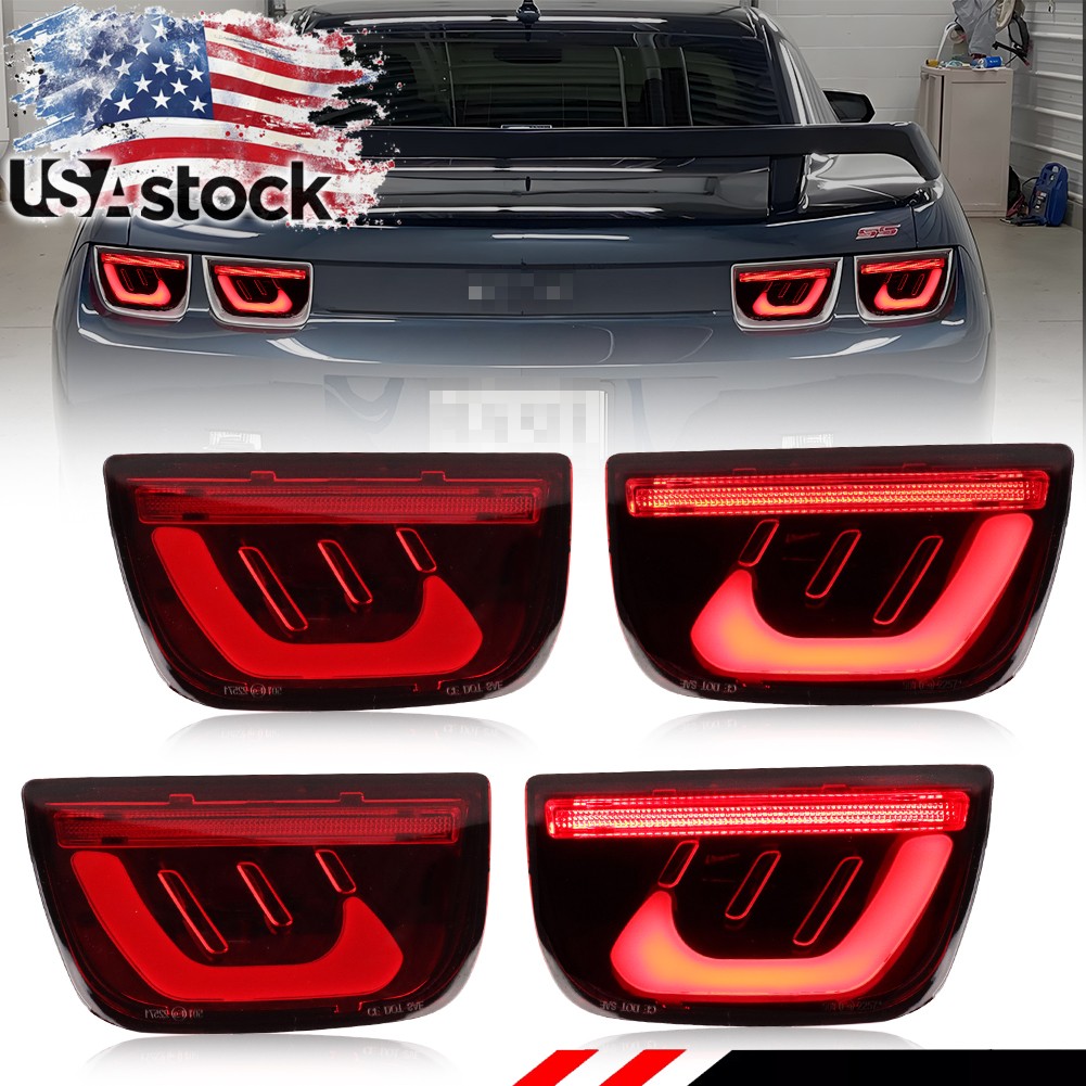 4PCS Red Lens LED Rear Tail Brake Light Lamps For 2010-2013 Chevy Camaro