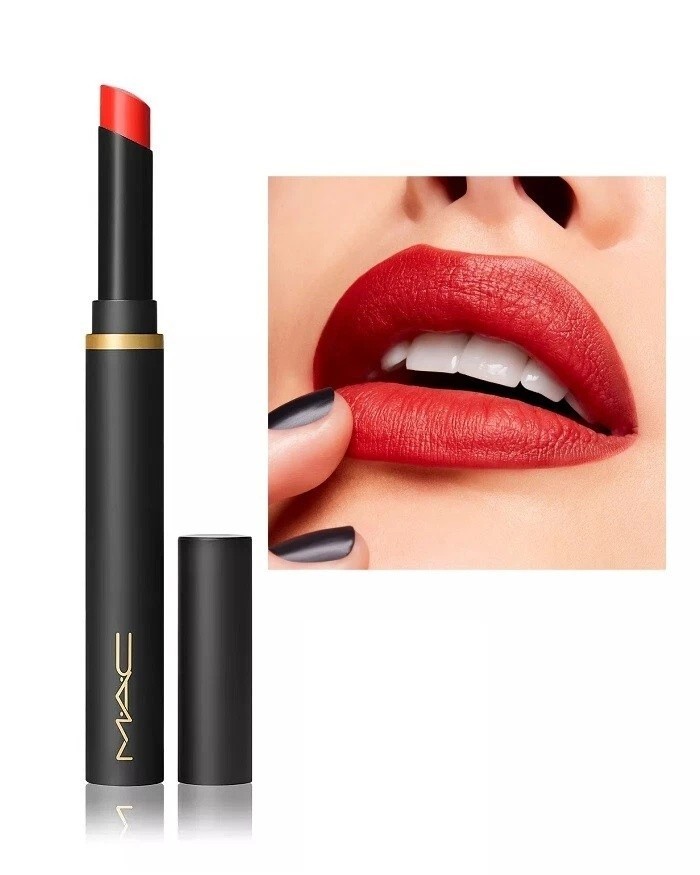 M.A.C. Powder Kiss Velvet Blur Slim Lipstick-877 Devoted to Chili-NIB