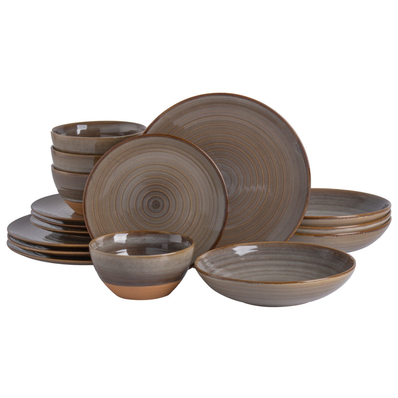 Gibson Elite 16-Piece Dreamweaver Double Bowl Dinnerware Set - Earthy Brown