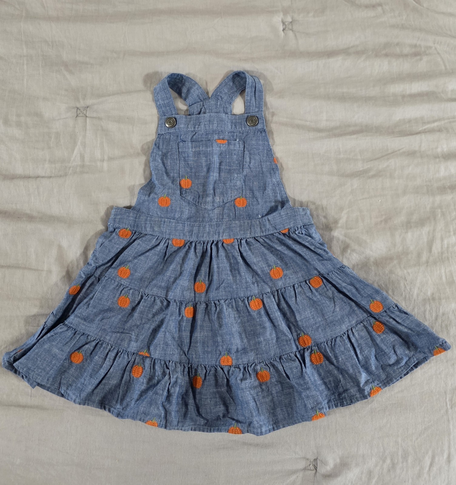 Gymboree Toddler Girl Chambray Embroidered Pumpkin Pinafore Dress Size 3T Gymboree Toddler Girl Chambray Embroidered Pumpkin Pinafore Dress Size 3T