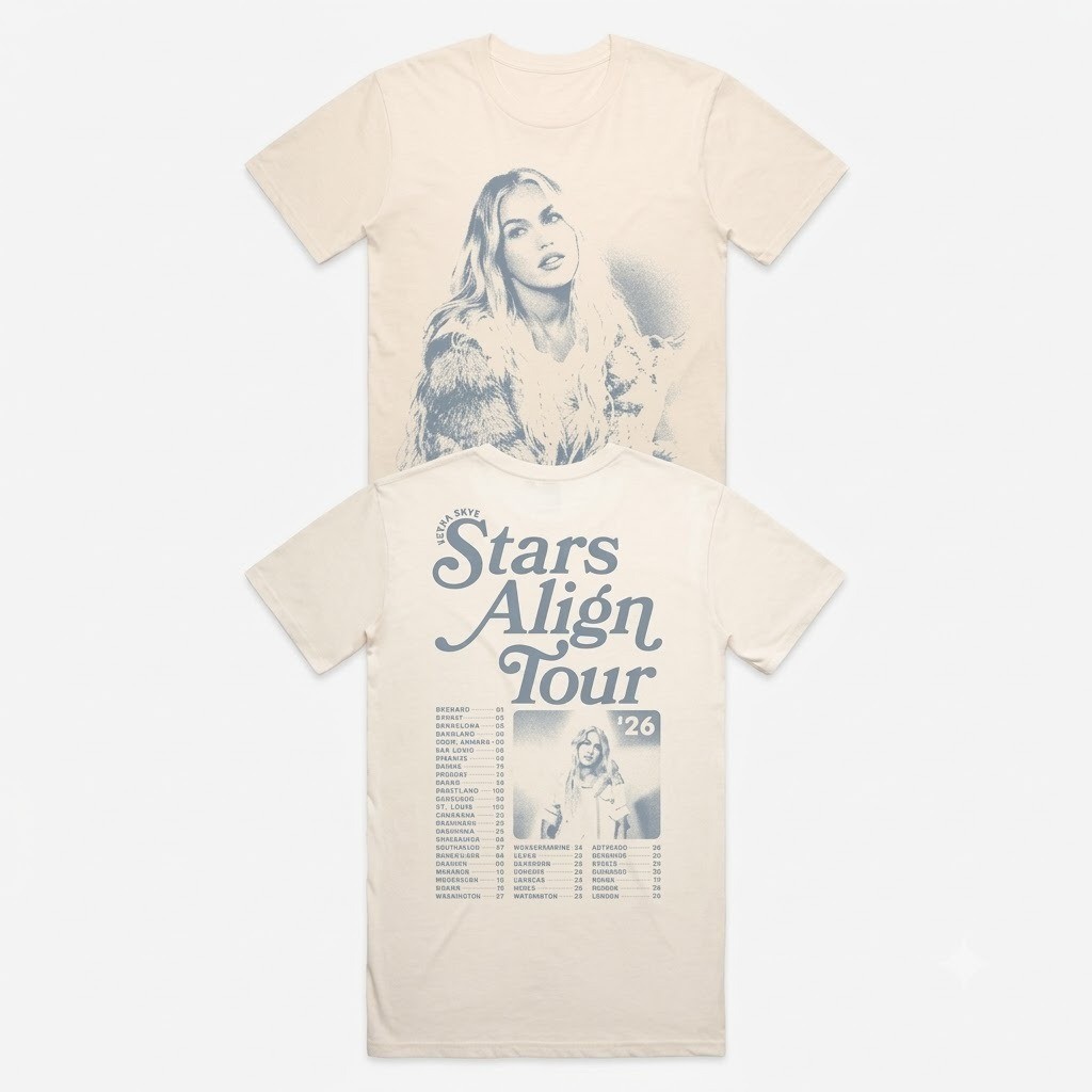 Freya Skye Stars Align Tour 2026 Shirt Concert Merch Cream Photo Tee Two Sided