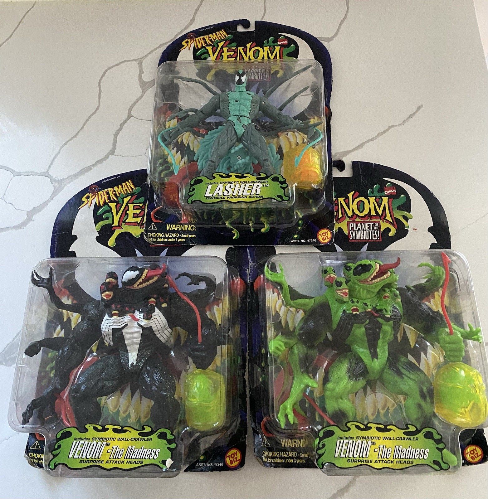 Lot Of 3 1996 ToyBiz Spider-Man Planet of The Symbiotes Venom, Rare Green Lasher Lot Of 3 1996 ToyBiz Spider-Man Planet of The Symbiotes Venom, Rare Green Lasher