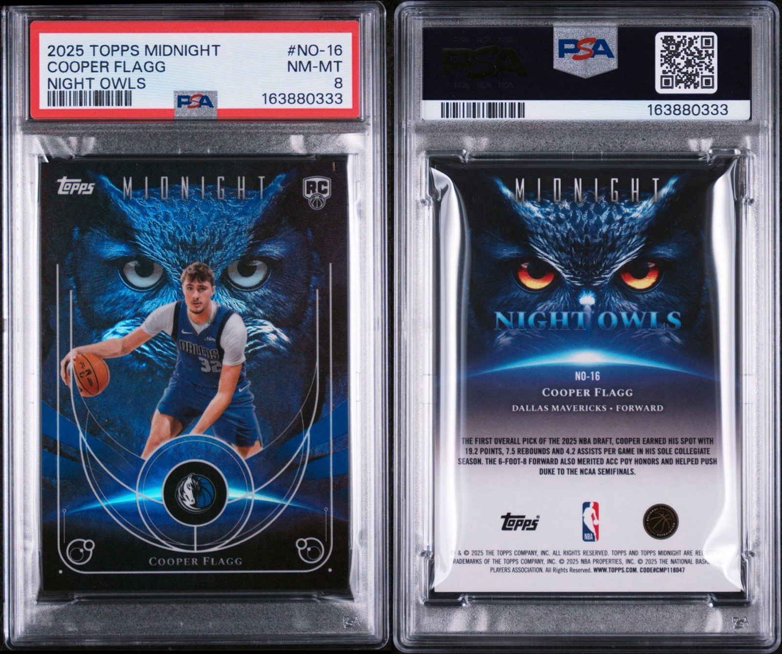2025 TOPPS MIDNIGHT NIGHT OWLS RC #NO-16 COOPER FLAGG PSA 8 2025 TOPPS MIDNIGHT NIGHT OWLS RC #NO-16 COOPER FLAGG PSA 8