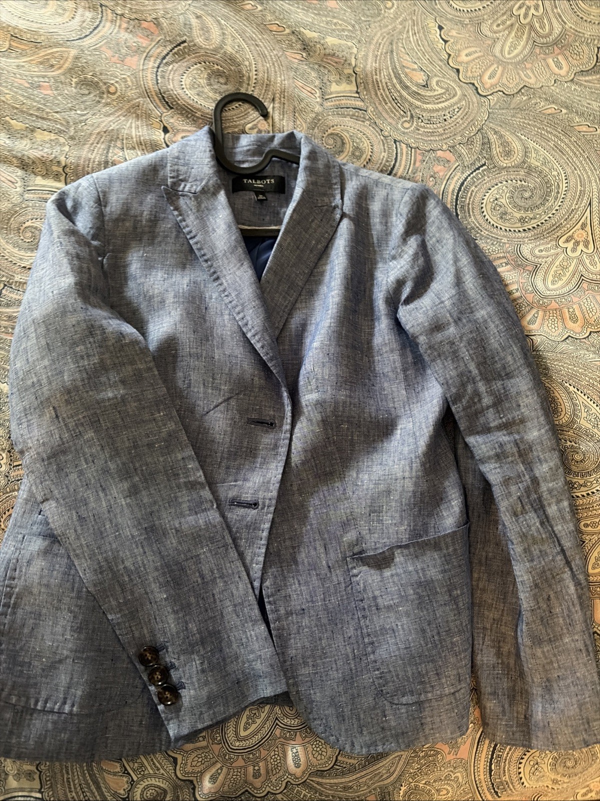 Talbots 100% Linen Blue Chambray Womens Jacket Blazer 2P Preppy Coastal NWOT Talbots 100% Linen Blue Chambray Womens Jacket Blazer 2P Preppy Coastal NWOT