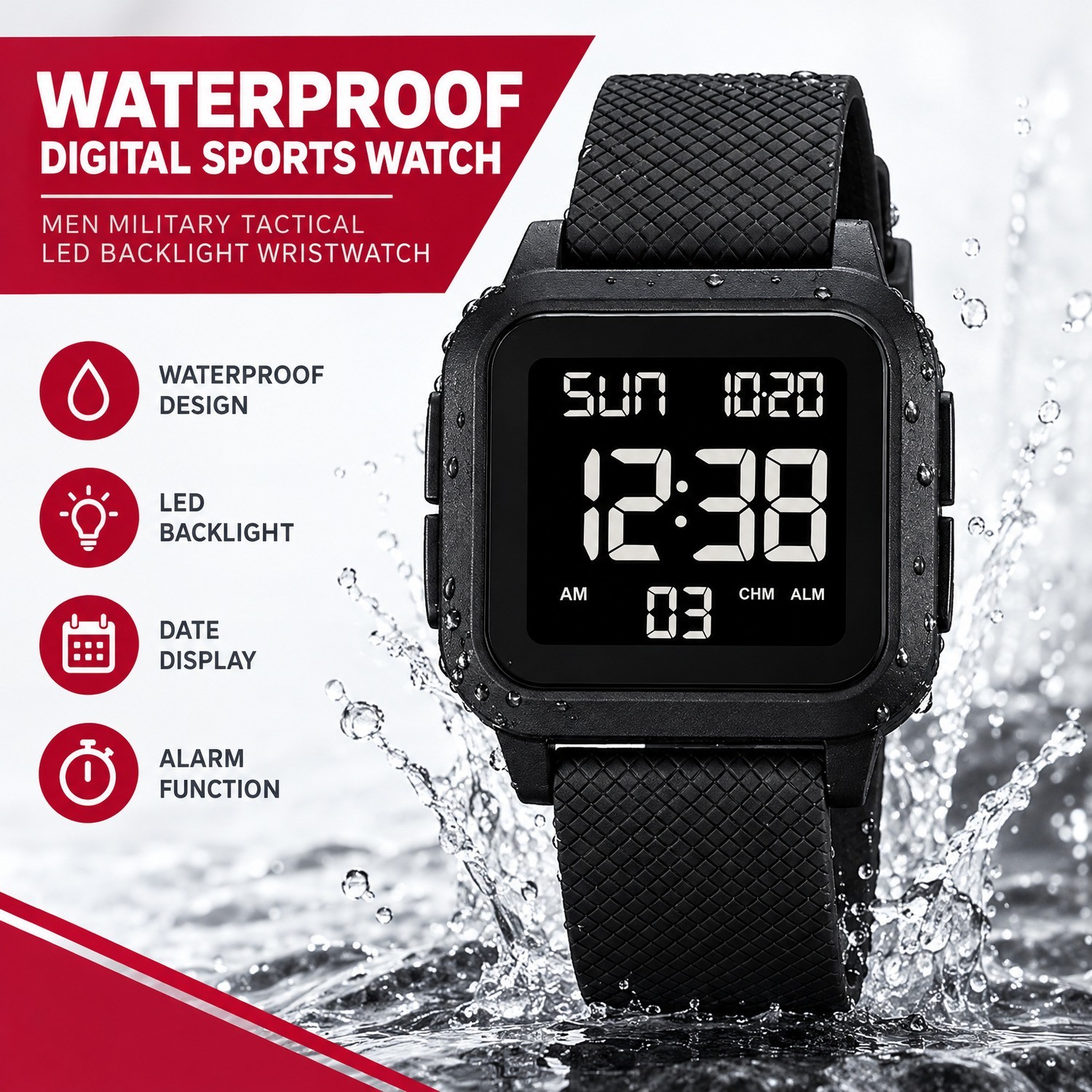 Waterproof Digital Sports Watch Men Military Tactical LED Backlight Wristwatch Waterproof Digital Sports Watch Men Military Tactical LED Backlight Wristwatch
