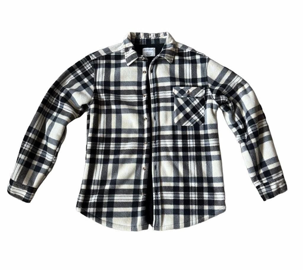 Distortion Sherpa Lined Flannel Shirt Size Large 14-16 Black White Plaid