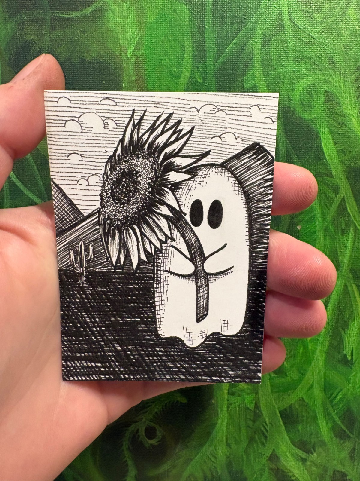 ACEO Original PRINT Art Card Sunflower Ghost Bubble And Squeak ACEO Original PRINT Art Card Sunflower Ghost Bubble And Squeak