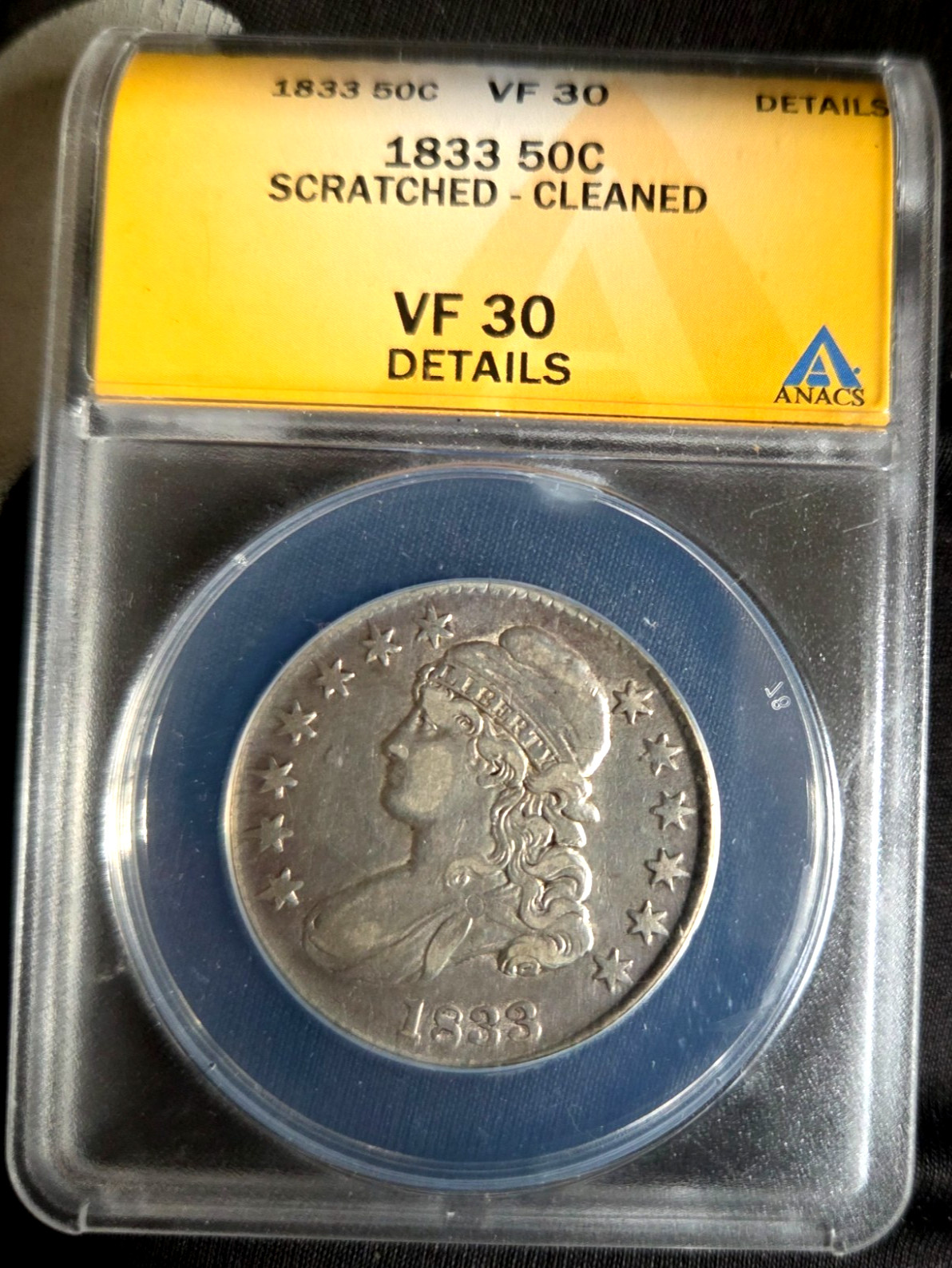 1833 50c Capped Bust Half Dollar ~ VF 30 Details ANACS RARE 1833 50c Capped Bust Half Dollar ~ VF 30 Details ANACS RARE