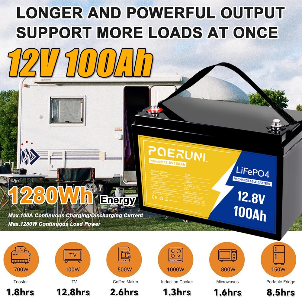 NEW 12V 100Ah LiFePO4 Lithium Battery Deep Cycle Built-in BMS for Solar Off-grid NEW 12V 100Ah LiFePO4 Lithium Battery Deep Cycle Built-in BMS for Solar Off-grid