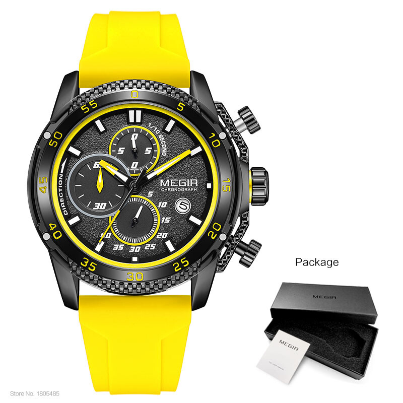 MEGIR Watch for Men Fashion Silicone Strap Chronograph Quartz Auto Date Luminous MEGIR Watch for Men Fashion Silicone Strap Chronograph Quartz Auto Date Luminous