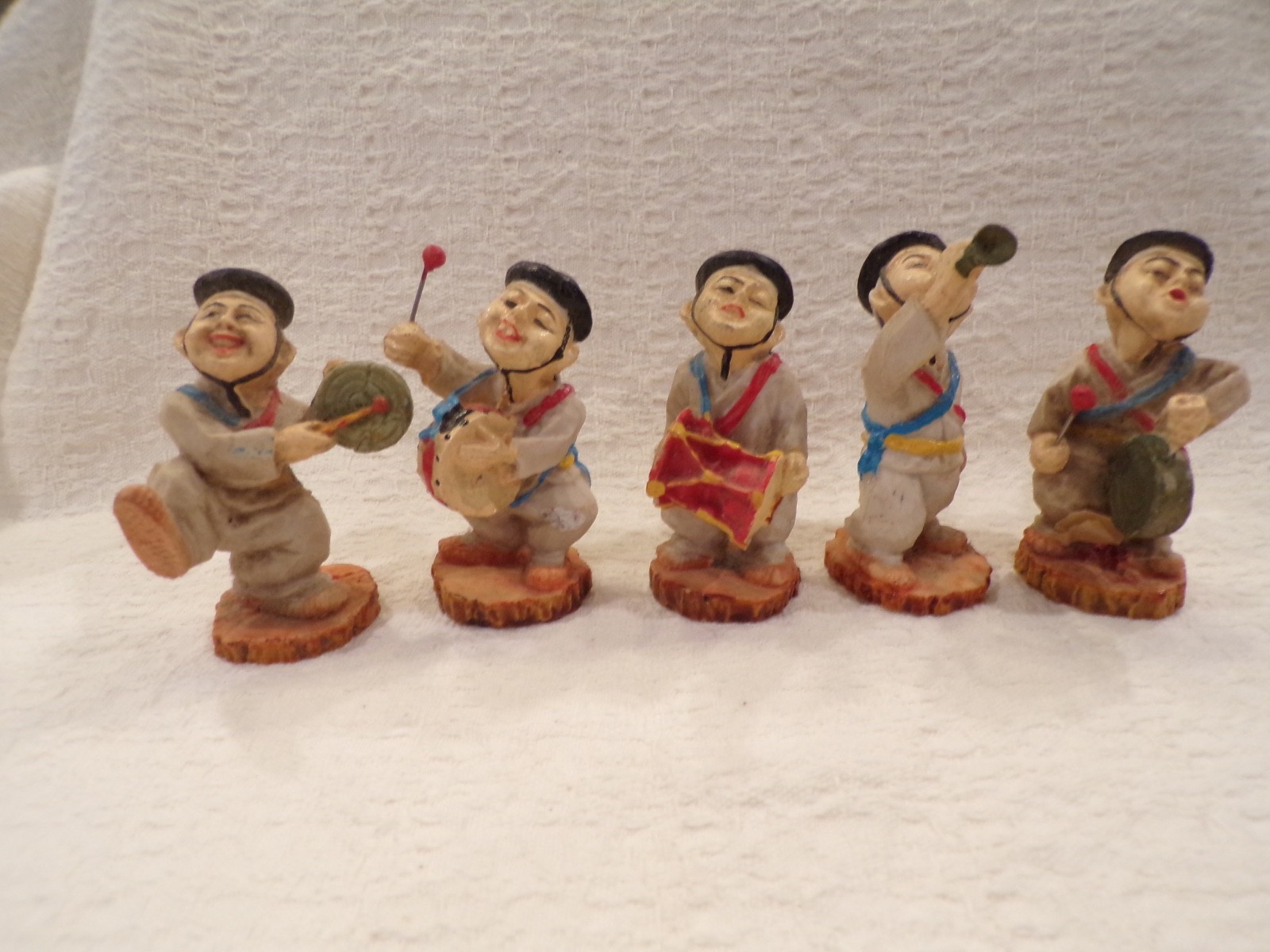 Vintage Set Of 5 Resin Hand Painted ASIAN BAND MEMBER Figurines Figures