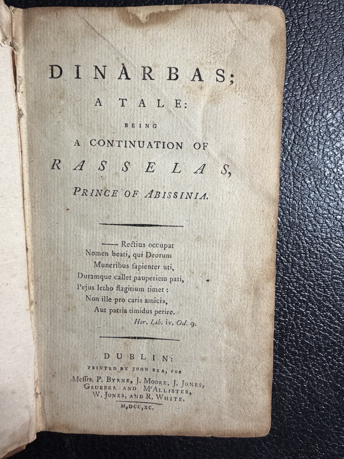 Antique Din Arbas Rasselas Prince of Abyssinia Latin Leather Bound Book