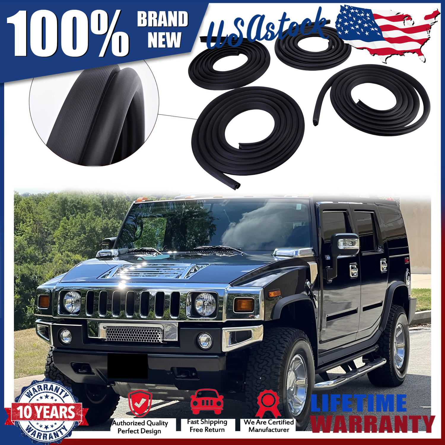 4x For 2003-2009 Hummer H2 Door Seal Weatherstrip On Body  Front-Rear LH-RH