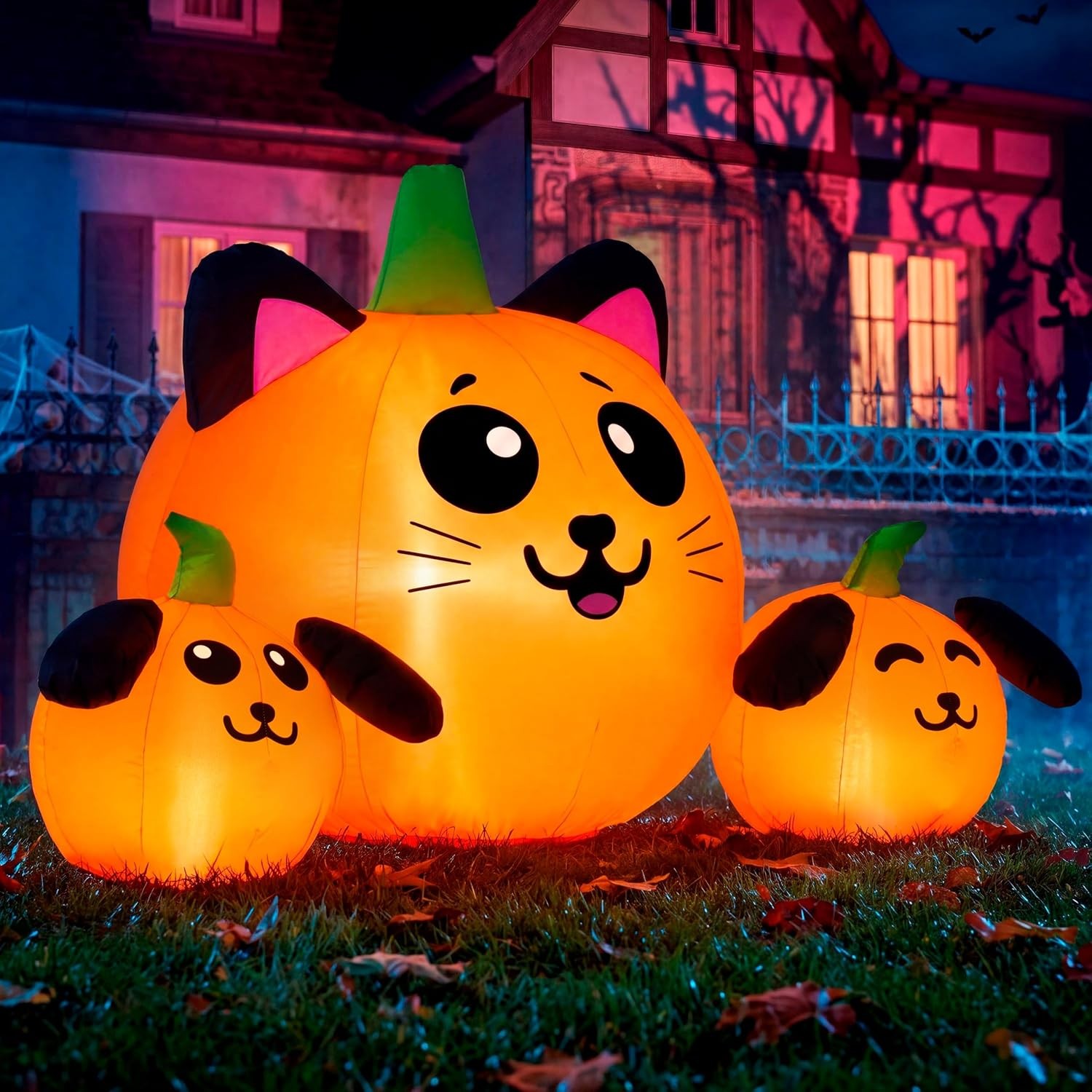 JOYIN 5ft Halloween Inflatable Pumpkin Cat Dog Head Yard Decor w LED Lights