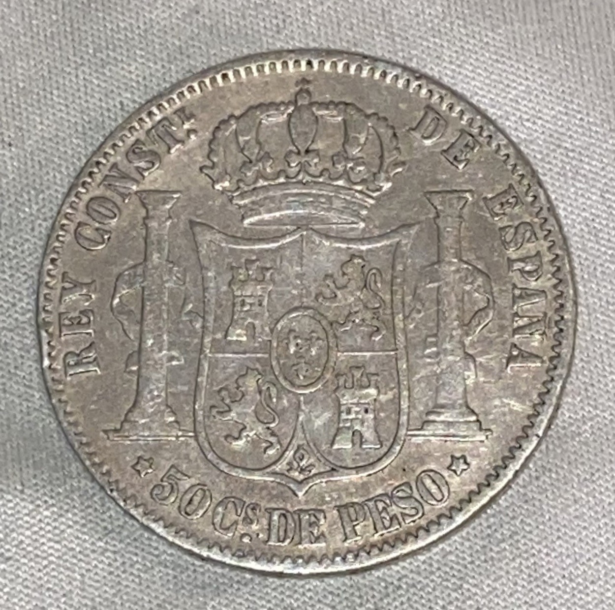 *RARE 19th C SILVER & DIE CRACK* 1882 Philippines VF 50 Sentimos .835 Fineness
