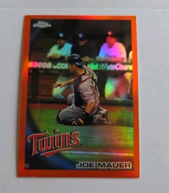 Topps 2010 Topps Chrome Joe Mauer Minnesota Twins Orange Refractor Topps 2010 Topps Chrome Joe Mauer Minnesota Twins Orange Refractor
