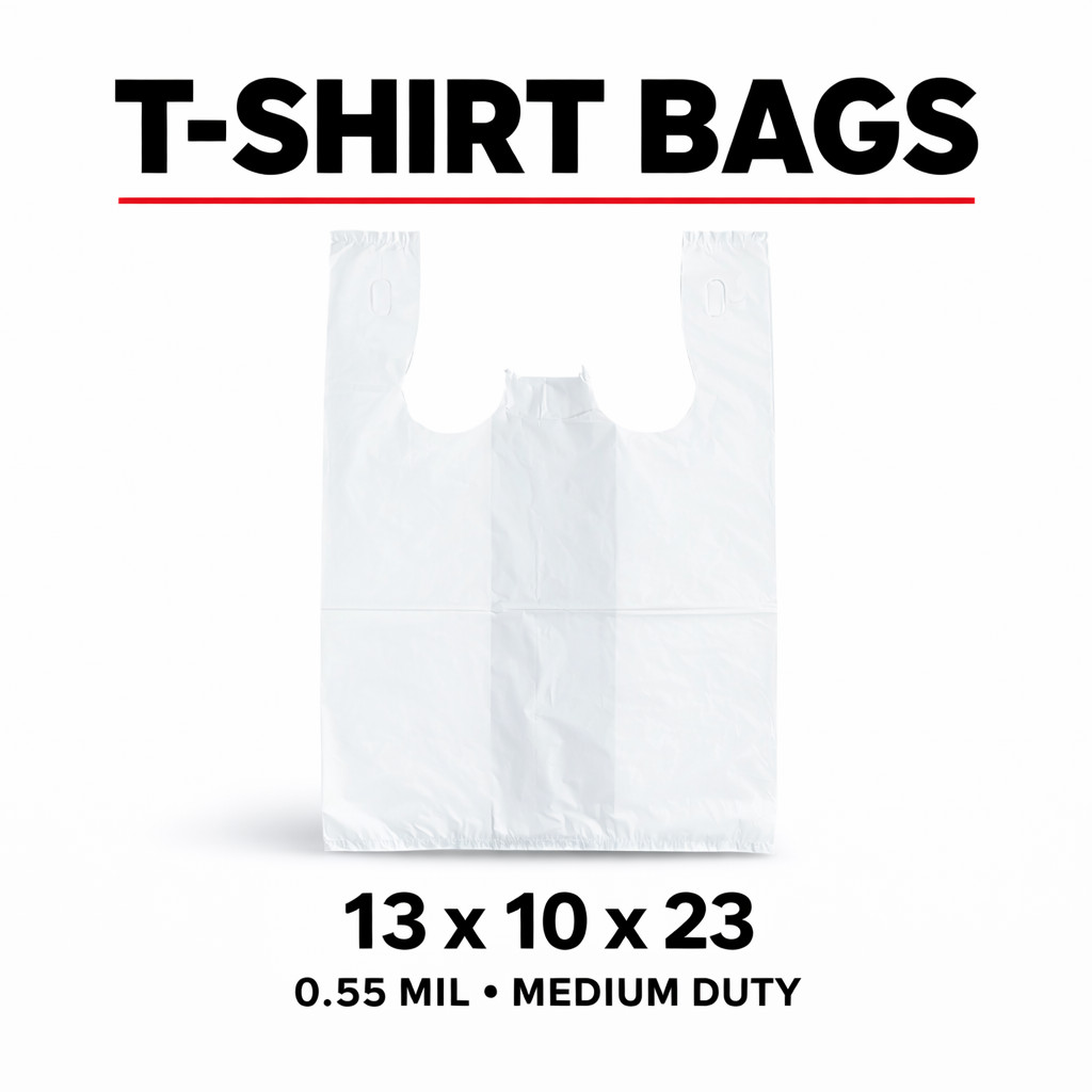 13x10x23 White T Shirt Bags 0.55 Mil Medium Duty Grocery Retail Plastic Bags