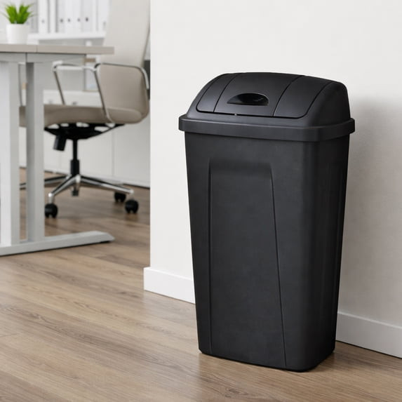 Mainstays 13 Gallon Kitchen Trash Can Plastic Step Garbage Bin Swing Top Black Mainstays 13 Gallon Kitchen Trash Can Plastic Step Garbage Bin Swing Top Black