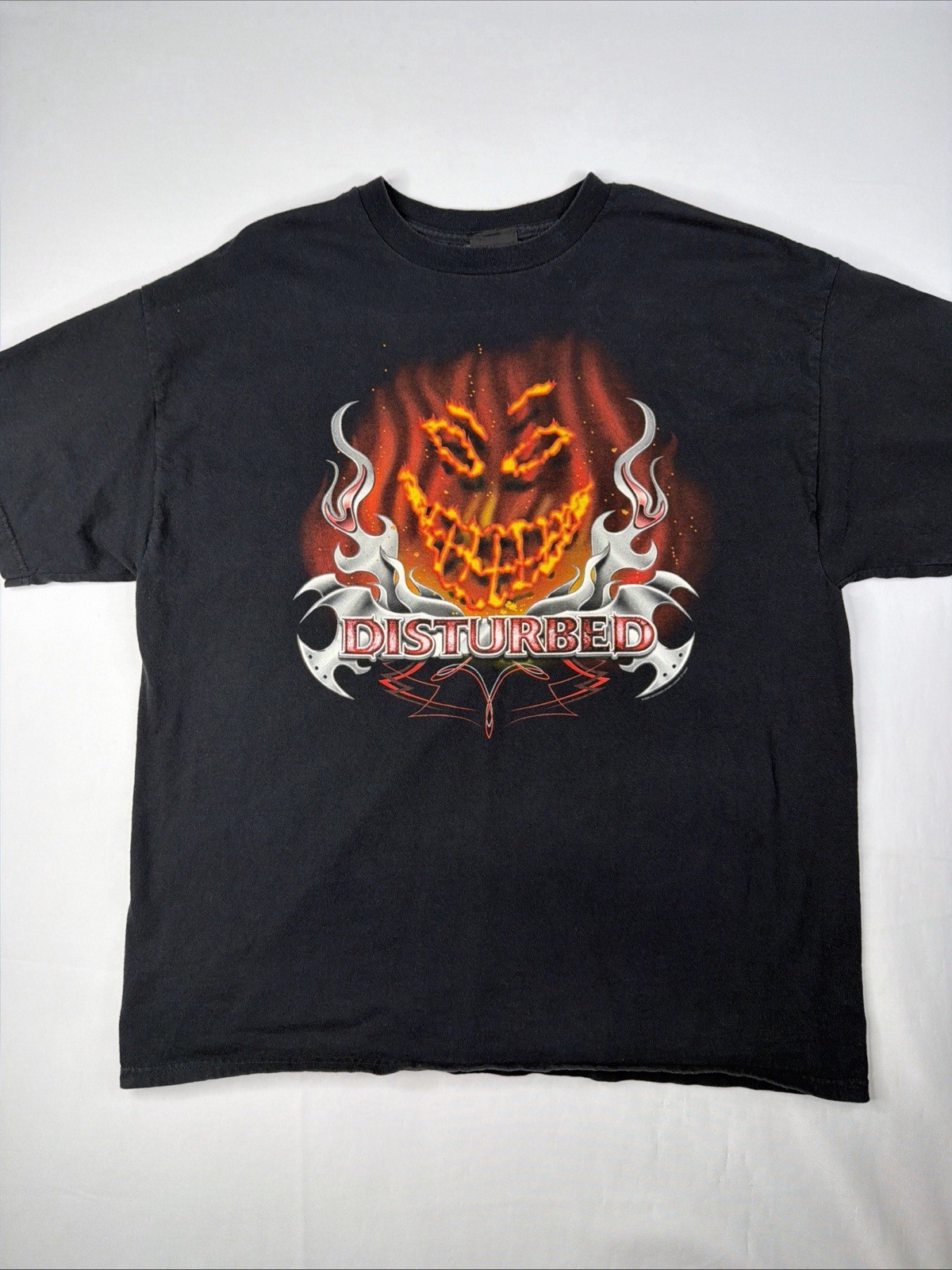 Vintage 2006 Disturbed Band T Shirt XL Giant Fire Face Metal Concert Tee